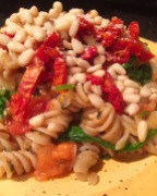 Spinach Tomato Pasta with Pine Nuts